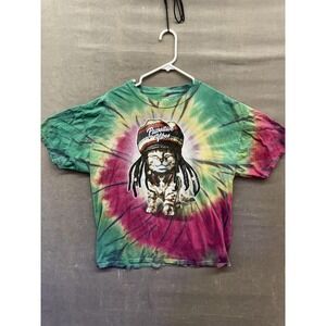 Pawsitive Vibes Cat Tie Dye Shirt Mens XL Rasta Reggae Graphic Tee Positive Vibe
